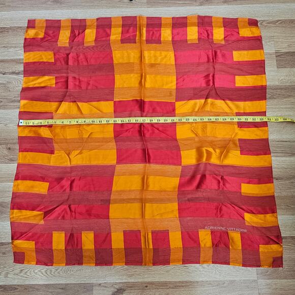 Vtg Adrienne Vittadini Silk Scarf Large Geo Colorblock n Red, Orange & Gold - Picture 1 of 4